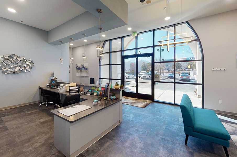 Entrance and reception area of dental office in Reno